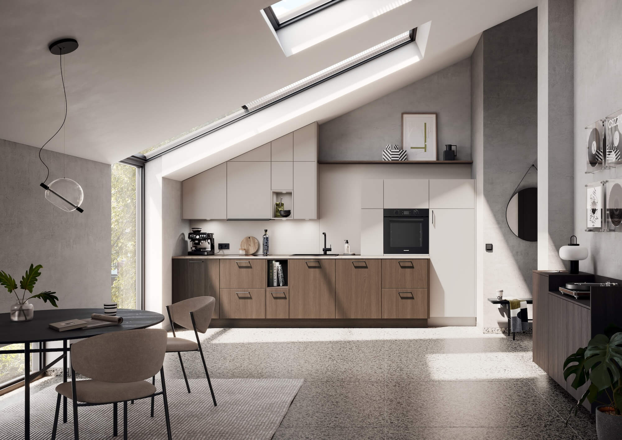 Haecker-Moderne-Kuechenzeile-Trueffelbraun-Steinbeige