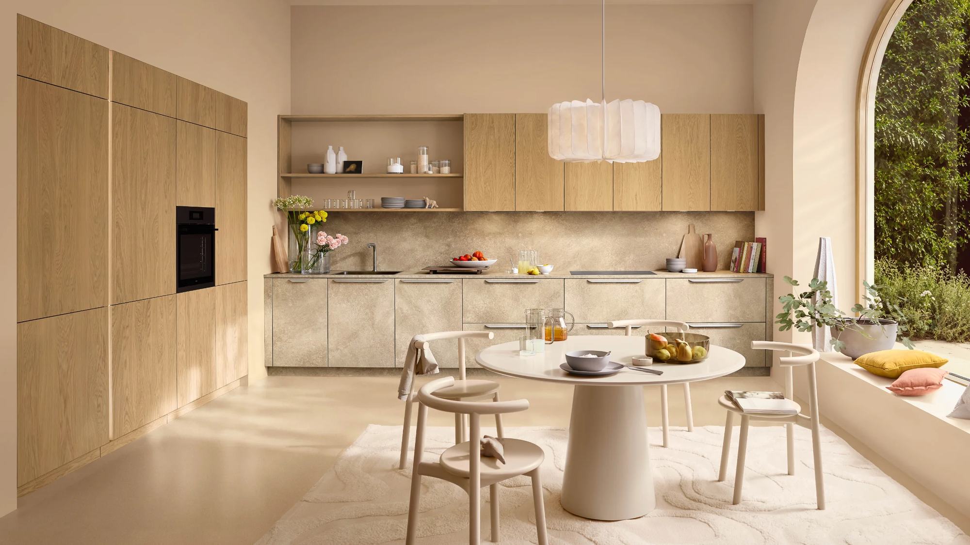 Nolte L-Küche PRIMO Eiche Crema mit STONE Sandstein Creme